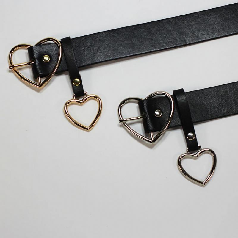 Damska Sukienka Na Imprezę Faux Leather Heart Metal Pin Buckle Pas Biodrowy Pasek W Pasie