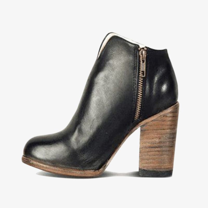 Duże Rozmiary Damskie Retro Solid Color High Chunky Heel Botki Motocyklowe