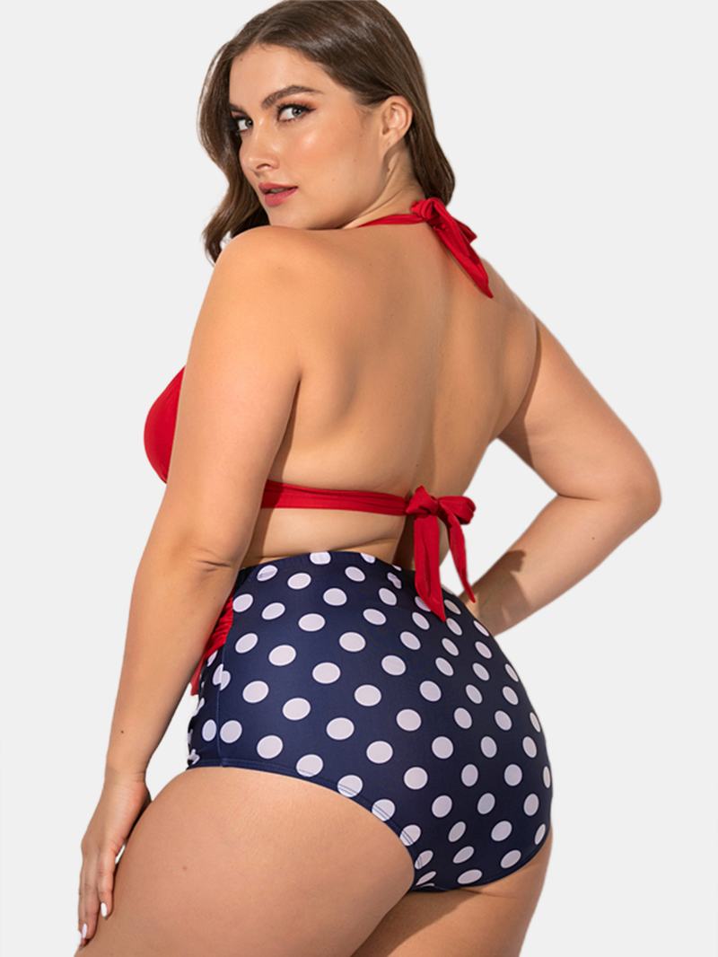 Plus Size Sznurowane Bikini Z Wysokim Stanem W Kropki